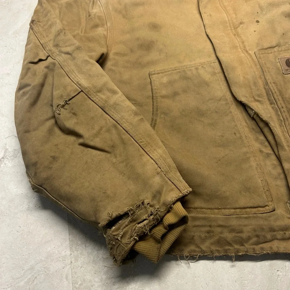 Carhartt J184 CML Arctic Sandstone Duck Jacket Brown Mens Large Distressed Work